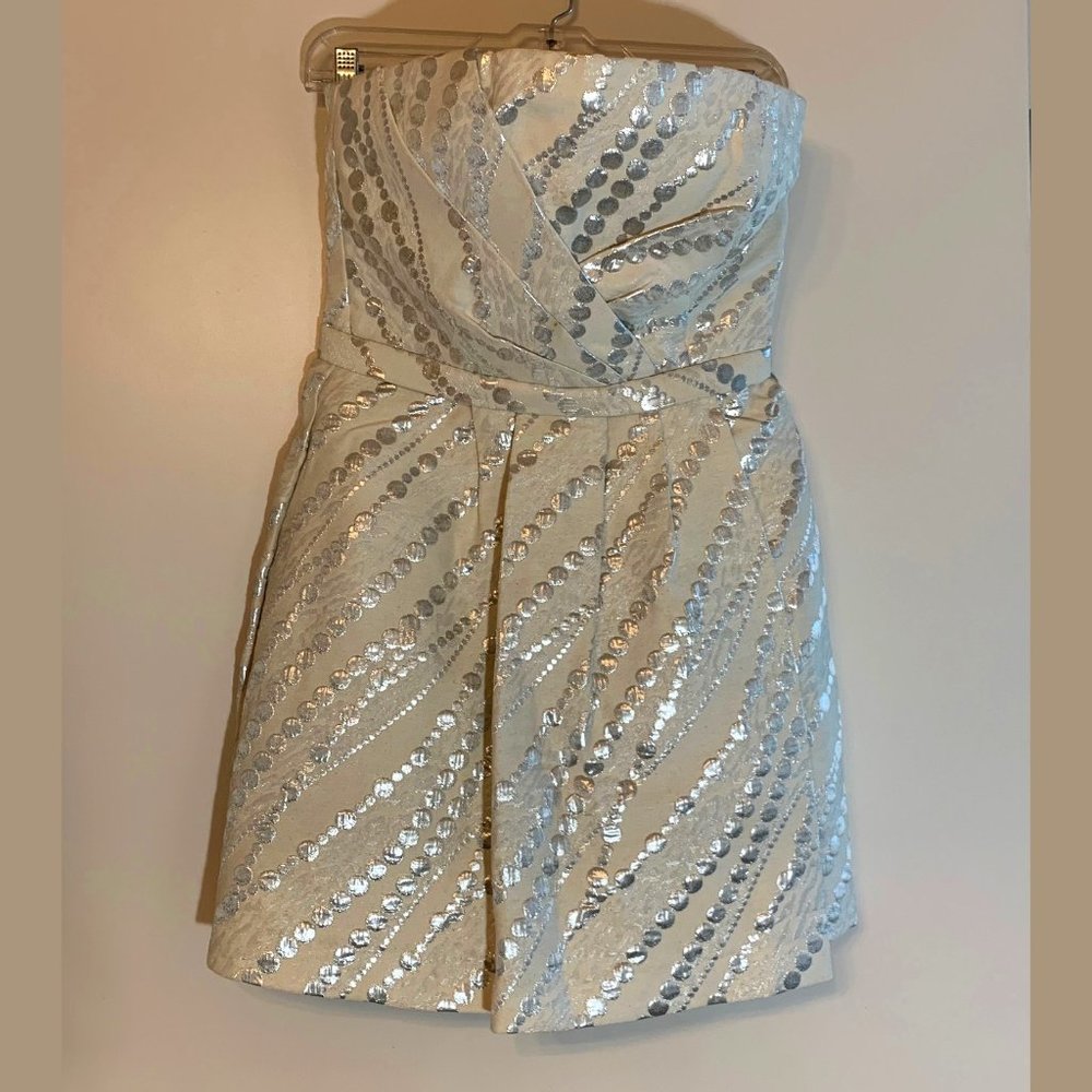 Strapless Mini Bubble Dress: Cream and silver